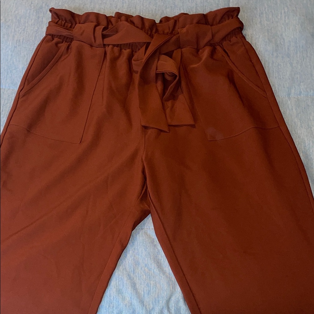 Grace Karin Rust Paperbag Waist Pants